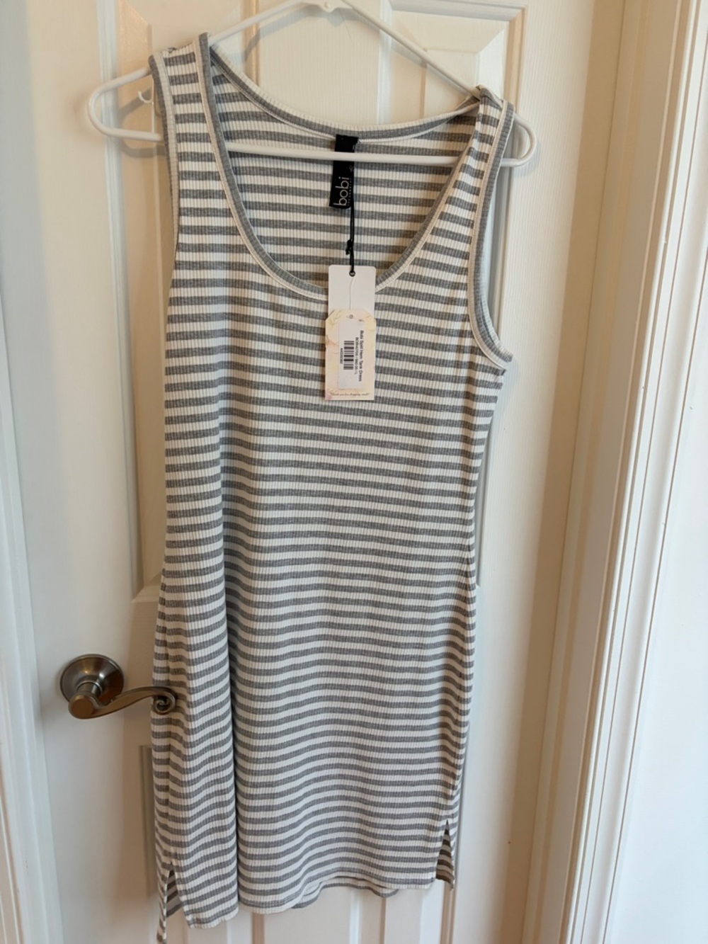 bobi Gray & White Striped Ribbed Tank Dress